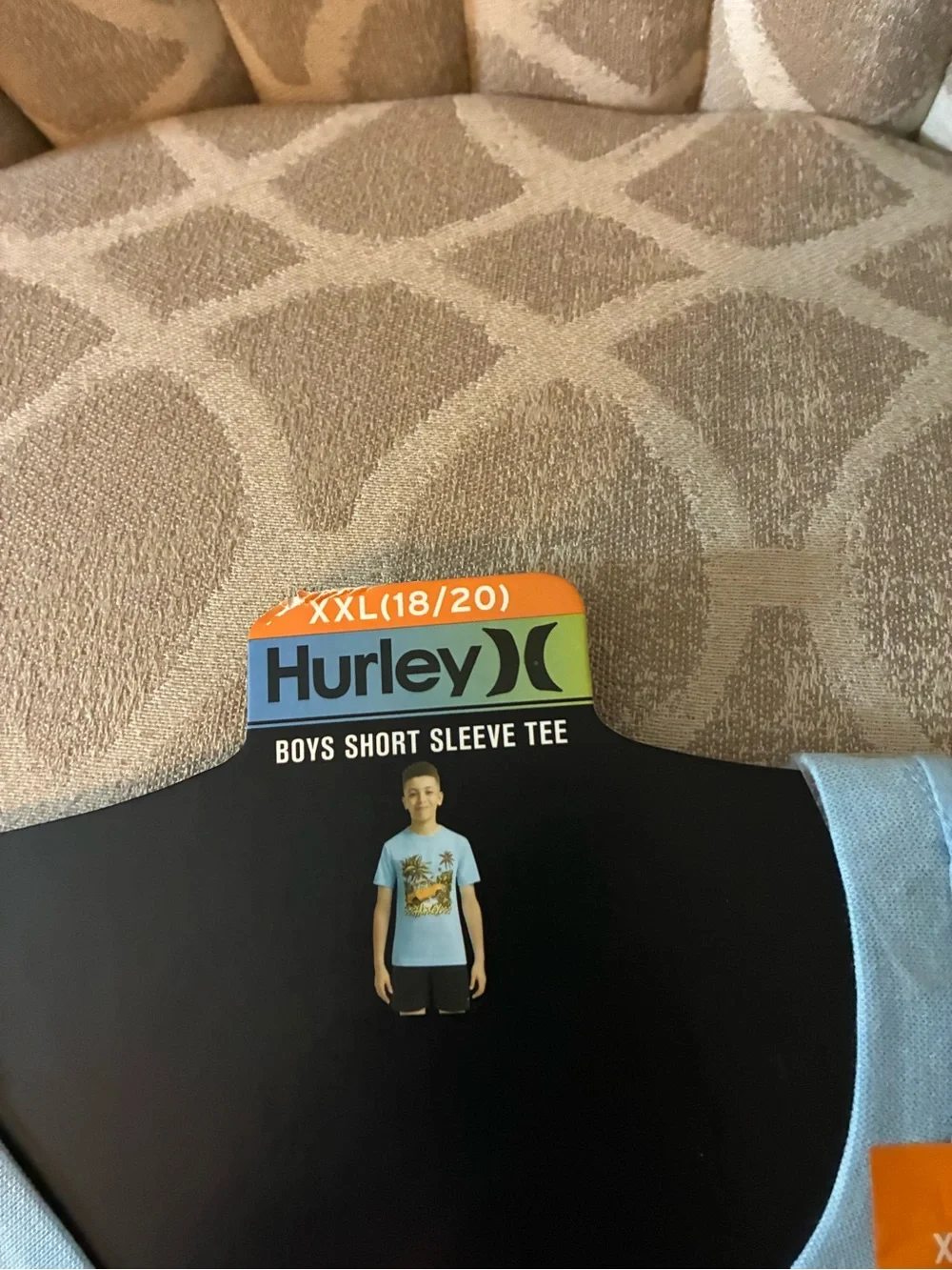 Hurley Light Blue Tee with Orange Surf Wagon Graphic